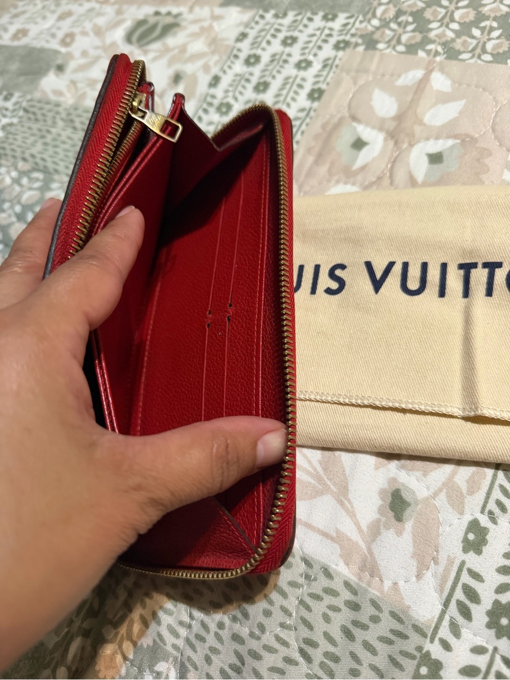 Louis Vuitton Red Embossed Monogram Zip Wallet - Picture 4 of 9